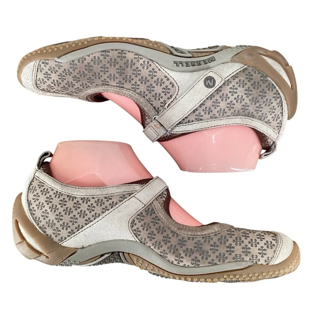 Merrell Circuit Taupe Print Mary Jane Suede Driving‎ Loafer Flats Shoe Womens 8